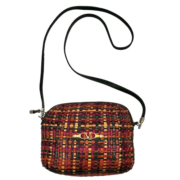 Valentino Garavani Handbags - VALENTINO GARAVANI Vintage Woven Multicolor Leather Compact Crossbody Purse